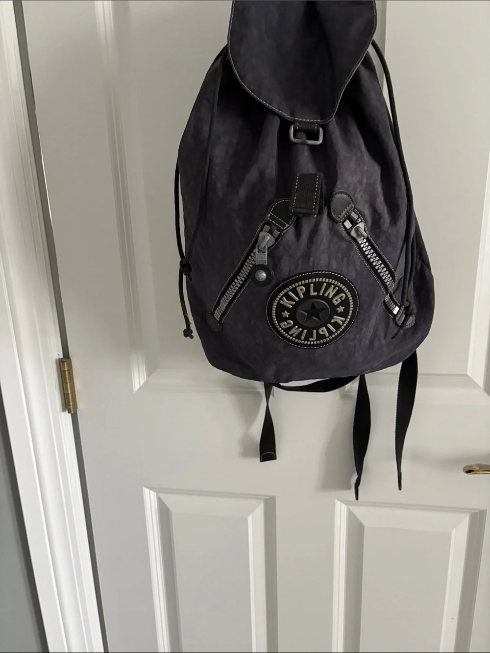 Kipling Dark Gray Canvas Backpack with Logo Patch